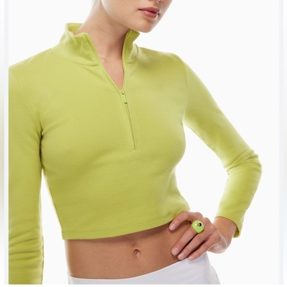 Sunday Best Tops - Sunday Best Monarch 1/2 Zip Lime Green Long Sleeve Cropped Top Size Small